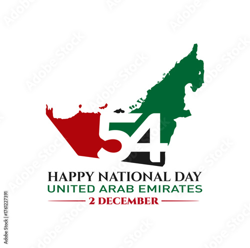 54 National Day of United Arab Emirates. Text Arabic Translation: Our National Day. December 2. Vector Logo.