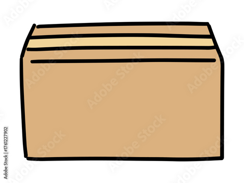 テープで閉じてある段ボールの箱のシンプルなイラスト素材(手書き・ベクター・正面)