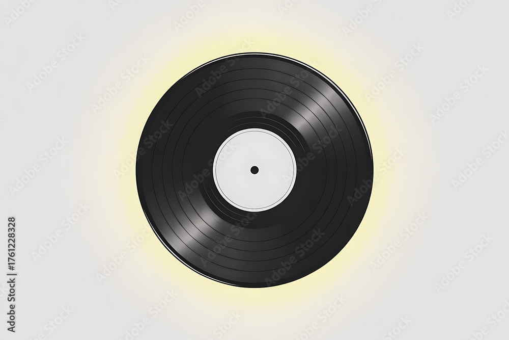 Obraz premium Classic vinyl record, black disc with a central label, evokes music, nostalgia, and analog sound.
