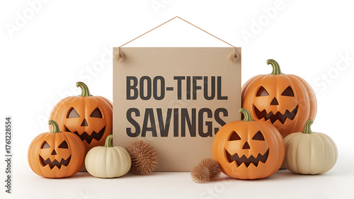 Festive pumpkins and a sign proclaim 