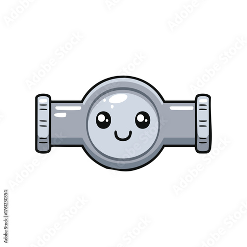 A cute cartoon water meter with a happy face. The illustration features a friendly and smiling water meter
