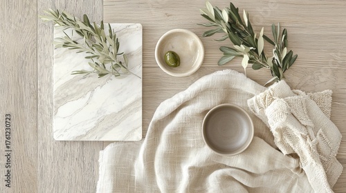 Wallpaper Mural Display of fresh olives and natural elements on a rustic wooden table Torontodigital.ca