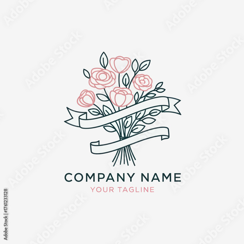 Elegant Floral Bouquet with Ribbon Logo Design.