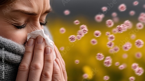 Woman Experiencing Allergic Reaction To Airborne Particles