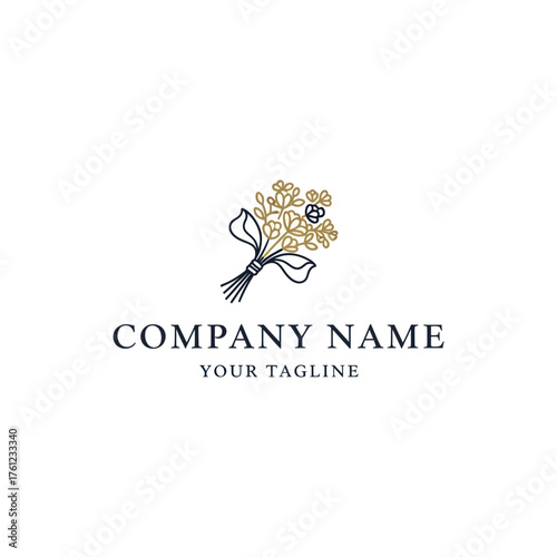 Elegant Floral Bouquet Logo Design with Ribbon.
