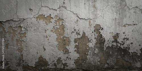 Old concrete painted wall in grunge style with peeling paint.
