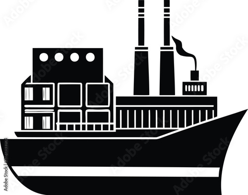 Flat vector silhouette of a cargo ship.