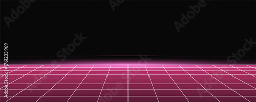 Retro cyberpunk style 80s game scene pixel art 8-bit sci-fi background. glowing neon grid and stars from vintage arcade computer games.