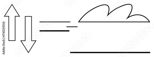 Up and down arrows indicating data movement, lines symbolizing connectivity, and a cloud representing online storage. Ideal for technology, communication, networking, cloud computing, digital