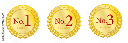 ランキング表彰用ゴールドメダルセット（1位・2位・3位の数字入りデザイン）