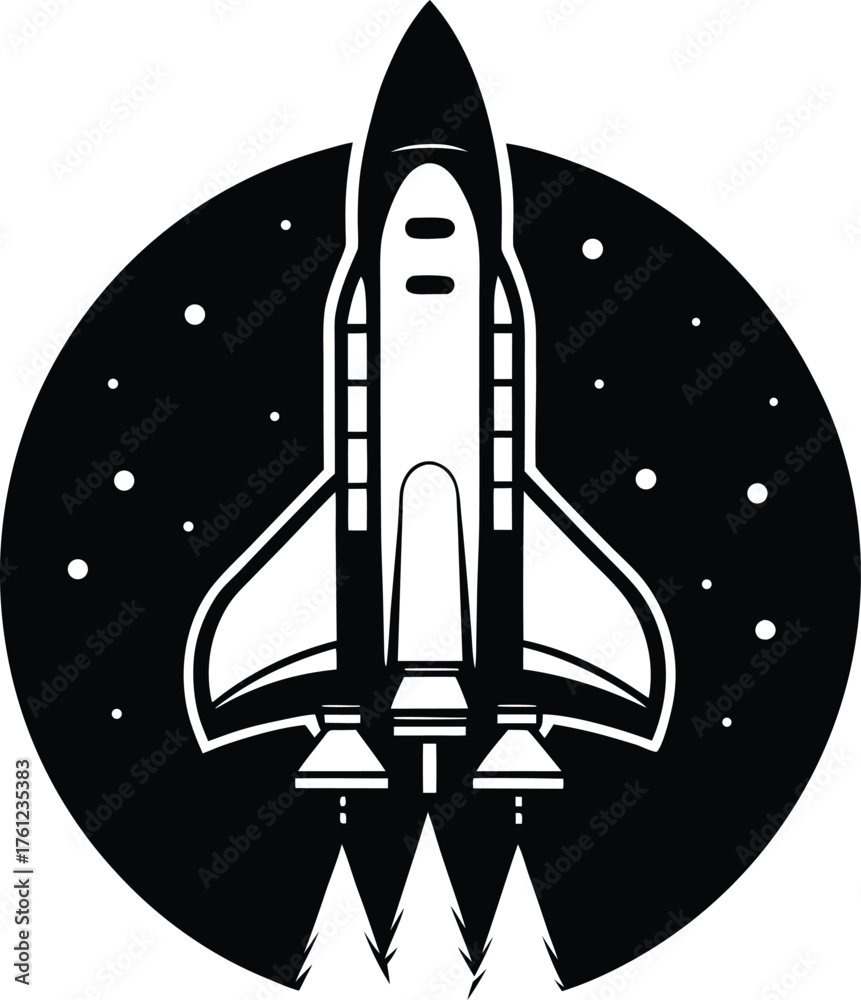 Fototapeta premium Space shuttle silhouette vector, minimal spacecraft launch design, clean aviation and technology icon