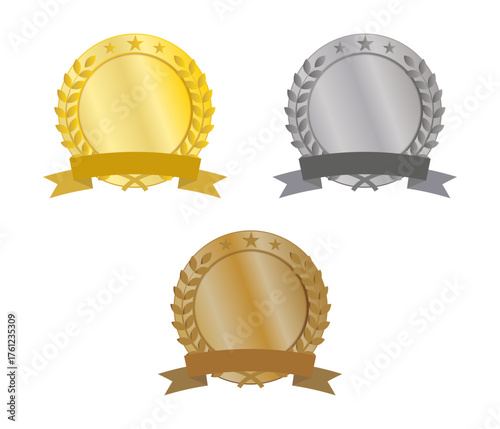 金銀銅の3色メダルセット（リボンあり・シンプルデザイン）