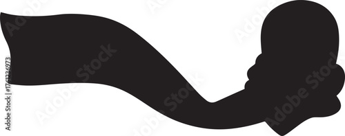 Black silhouette of a hand holding a rolled up document or scroll with a flowing ribbon vector