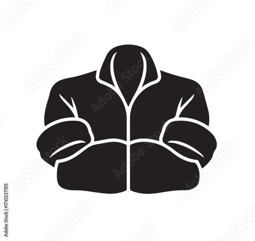 Black silhouette of a puffy jacket with white outlines on a white background coat puffer jacket