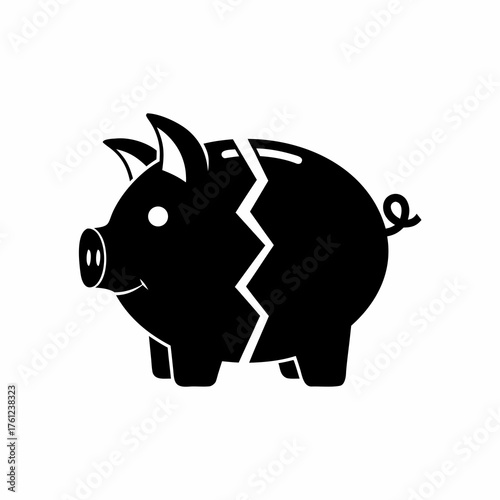 shattered piggy bank vector icon financial debt and bankruptcy concept