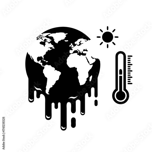 global warming icon concept earth globe with overheating thermometer indicating climate crisis