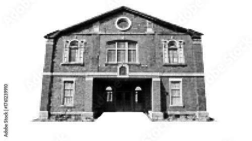 Surreal Estate Concept Background. Isolated house element with quirky doodles for modern realty bg..