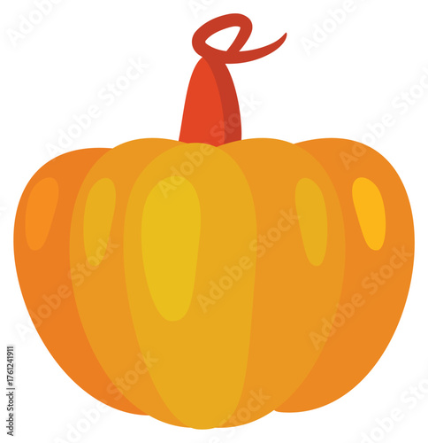 Autumn pumpkin symbolizes harvest bounty, with round orange shape and curly reddish brown stem. Suitable for fall season designs.