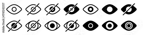 eye icon set. vision icon, see view icons - eyesight symbol - invisible eye hide icon, incognito icon no eye view hidden icon set. vision icon, unsee icons