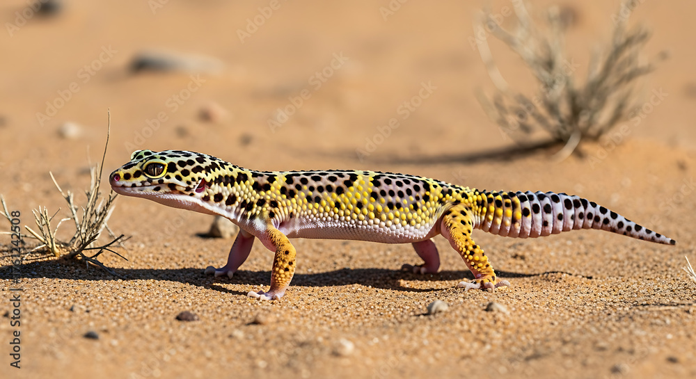 Obraz premium Leopard Gecko on Sand- Eublepharis macularius