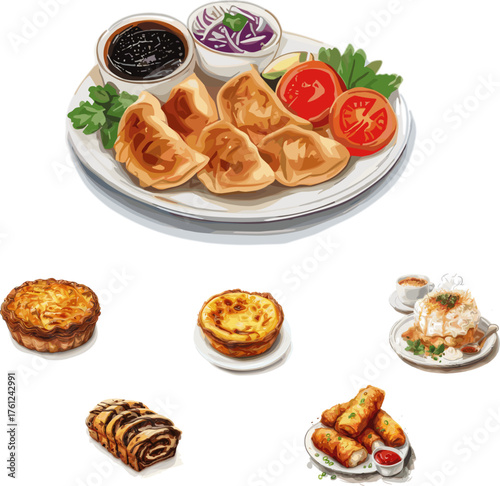 Cuisines from Qatar and Portugal, set of country cuisines