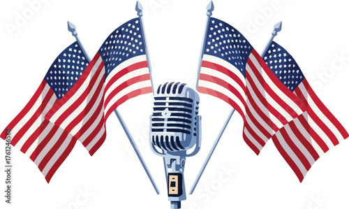 American Flags and Vintage Microphone. style inspiration illustration concept design creative background style inspiration