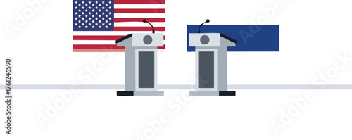 American Political Debate Stage with Two Podiums. illustration concept design creative background style inspiration