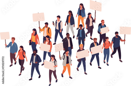 Diverse Crowd Marching with Blank Signs Protest Demonstration. concept design creative background style inspiration