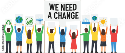 Diverse Group Protesting for Environmental Change and Sustainability. concept design creative background style inspiration