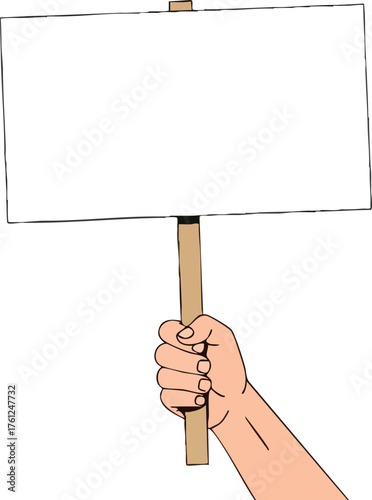 Human hand holding a blank white protest sign. concept design creative background style inspiration