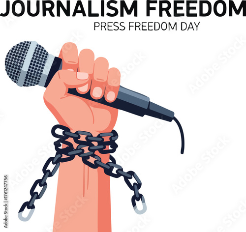 Journalism Freedom Day with Chained Hand Holding Microphone. concept design creative background style inspiration