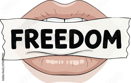 Lips Covered By Paper With Word Freedom. illustration concept design creative background style inspiration