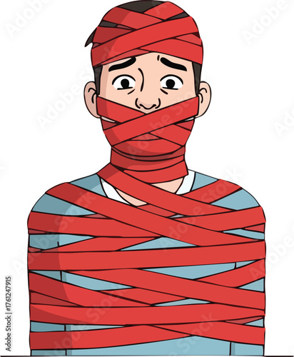 Man Silenced and Bound by Red Tape. illustration concept design creative background style inspiration