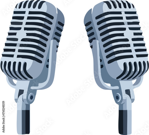 Pair of vintage style studio microphones isolated on white background. creative background style inspiration