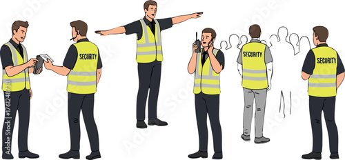 Security Guards in Various Poses. style inspiration illustration concept design creative background style inspiration