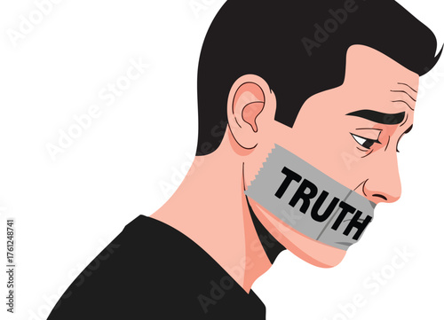 Silenced Truth Man with Tape. style inspiration illustration concept design creative background style inspiration