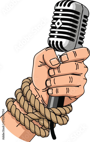 Silenced Voice Bound Hand with Microphone. inspiration illustration concept design creative background style inspiration