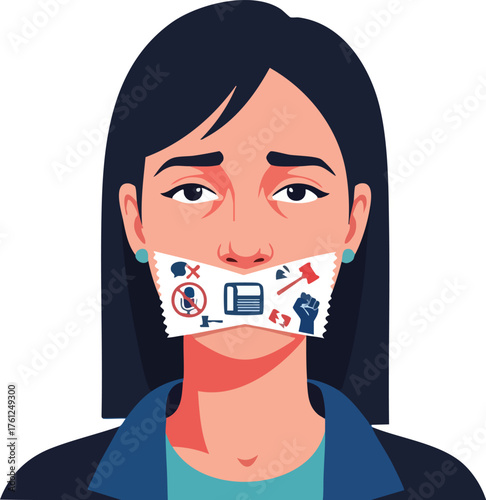 Woman with Silenced Mouth Protest Icon. inspiration illustration concept design creative background style inspiration