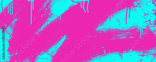 Neon pink blue punk background with graffiti splatters and drips. Colorful trendy grunge banner bg. Hand drawn drip border, vector distressed effect with halftone brush strokes and spraypaint.
