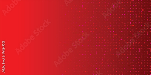 Glowing red dotted wallpaper. Abstract curved round dot grid texture. Circle halftone pattern background. Dark navy backdrop for technology, business, news, Vector illustration
