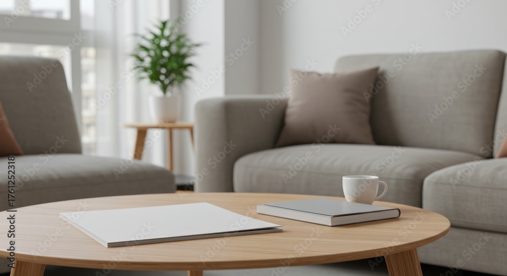Fototapeta premium Modern living room interior design with comfortable sofas and coffee table.