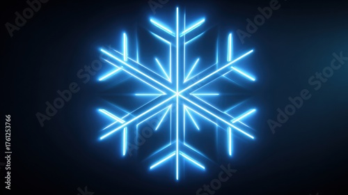 Bright Neon Blue Snowflake Design Illuminated Against a Dark Background Representing Winter and Holiday Seasons With a Modern Touch