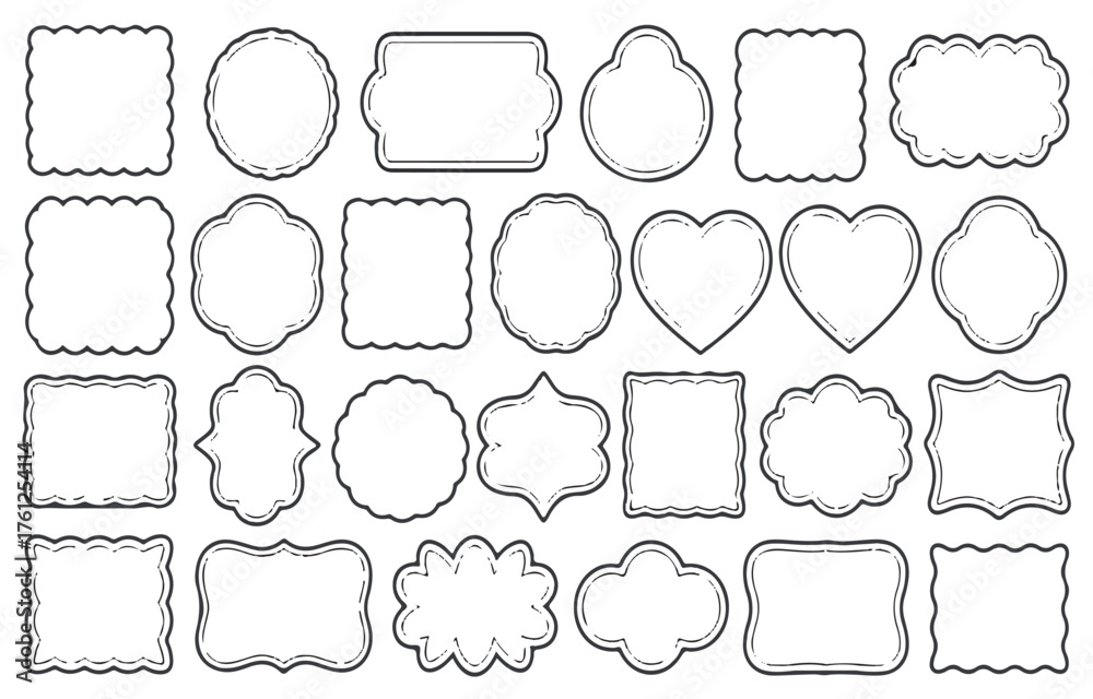 Obraz premium Assortment of Black Outline Hand Drawn Decorative Frames and Borders vector illustration