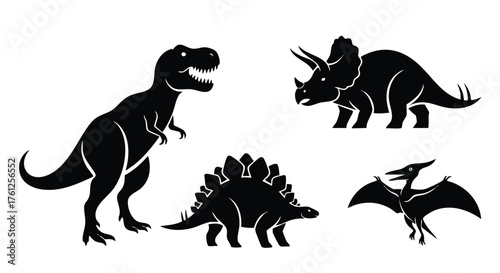 Dinosaur Silhouette Vector Pack Flat Design Prehistoric Animal Illustration