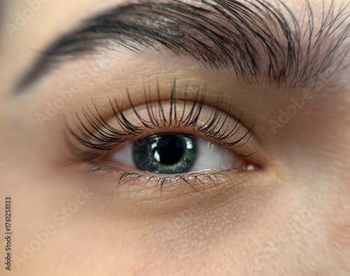 Tableau sur toile Lash lamination procedure eyelash lifting and beauty eye close-up