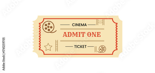 Vintage Admit One Cinema Ticket Vector Illustration - Movie, Film, and Entertainment Event Pass Design