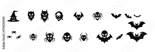 Halloween Ghosts, Skulls and Bats , Spider  Cartoon