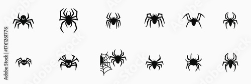 Black Spider Silhouettes Set - Halloween Vector Clipart Collection