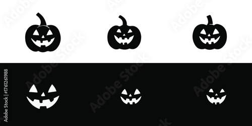 et of Scary Face Pumpkin Silhouettes - Halloween Symbol Vector