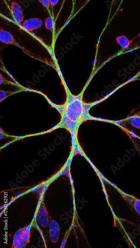 Obraz na płótnie Detailed Neuron Structure with Glial Cells